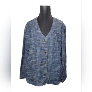 Pure Jill Indigo J.jill Tweed Knit Textured Button Up Blazer Sweater